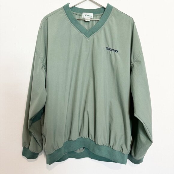 Izod Vintage V-Neck Pullover Nylon Golf Windbreaker Shirt Top Embroidered Vtg XL - Picture 1 of 7